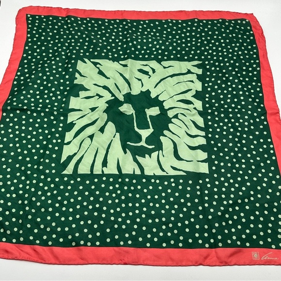 Anne Klein Silk Scarf - Iconic Lion Head Green /Red - Picture 1 of 5